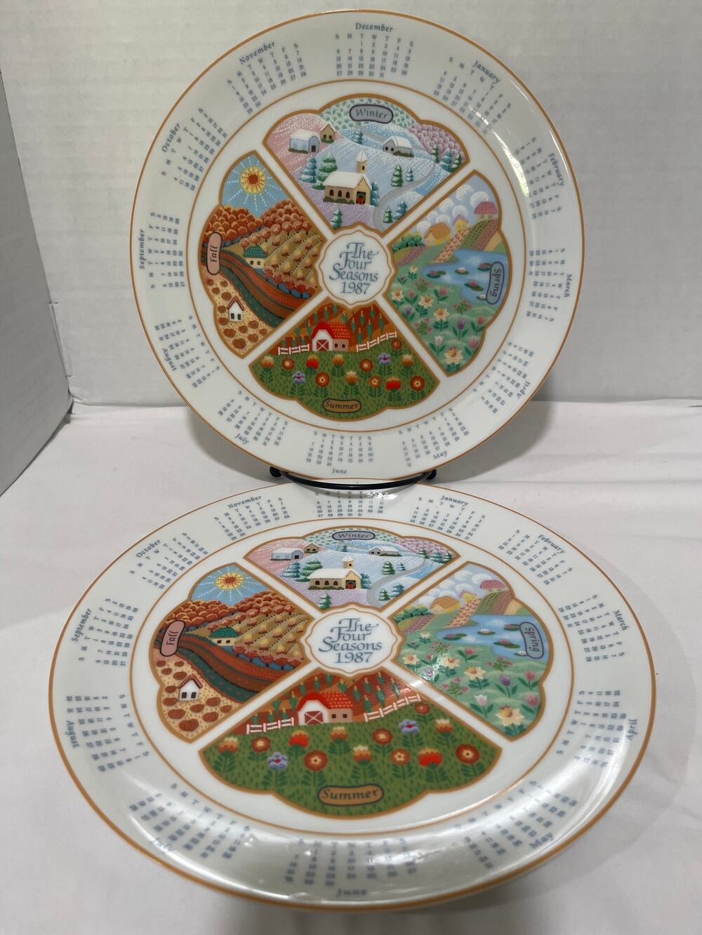Avon The Four Seasons 1987 Calendar Plates 9.25" Set of 2 Vintage